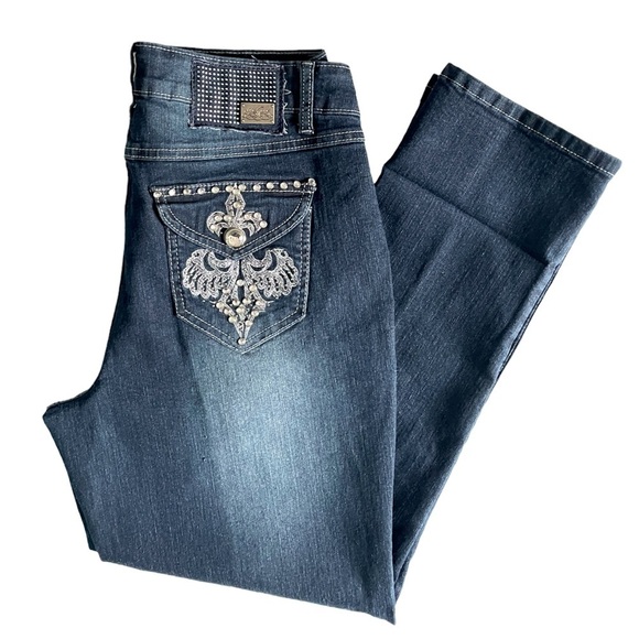 One5one Capri jeans with rhinestones size 10 - Picture 1 of 16